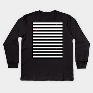 Striped black and white pattern - with a few red hearts Kids Long Sleeve T-Shirt